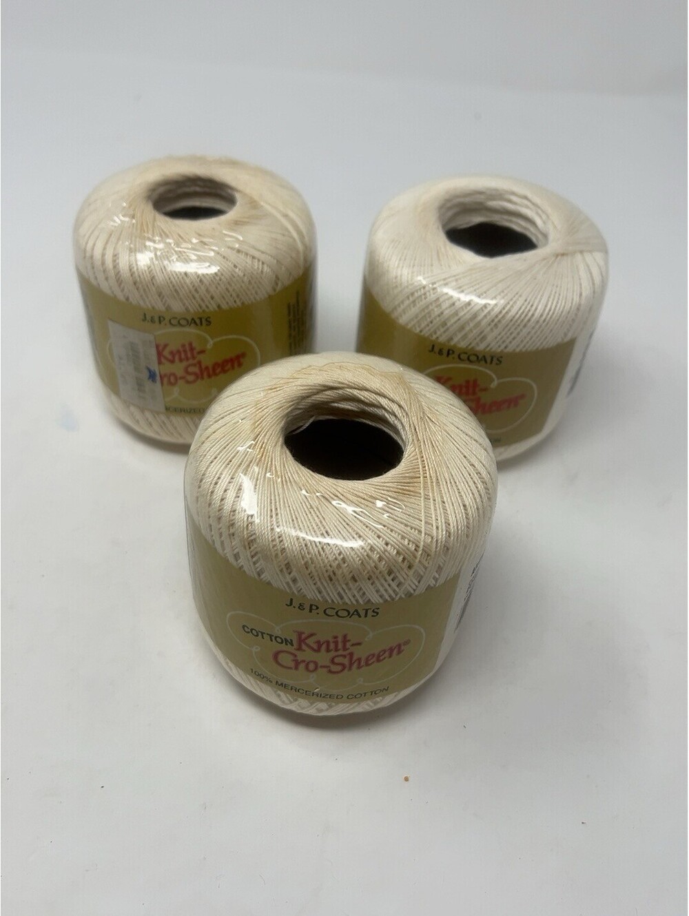 Vintage J&P Coats Knit-Cro-Sheen Cotton Thread Lot 3 Ecru 61 White 1 NOS 225 yds